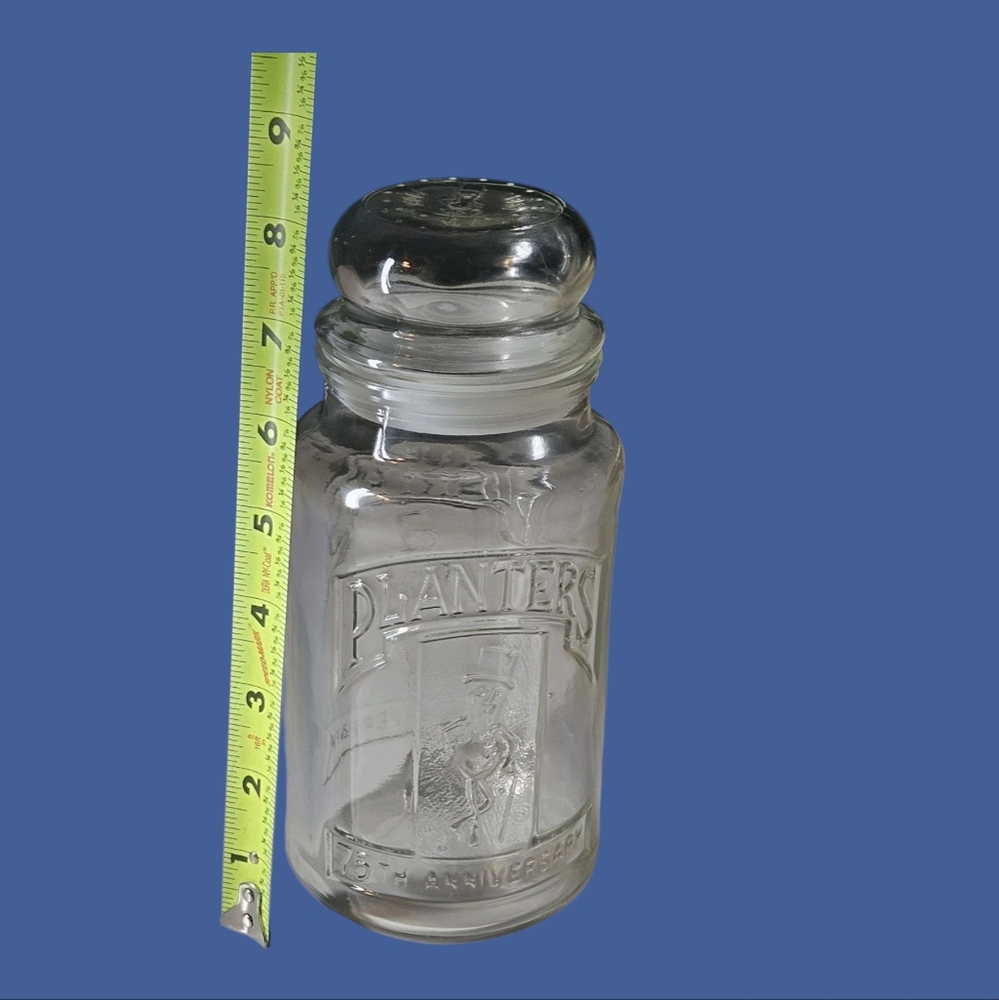 Vintage 1981 75th Anniversary Planters Mr. Peanut Glass Jar with Lid Nice